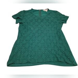 Market & Spruce Green Lace Zip Back Short Sleeve T-Shirt Blouse Size S EUC